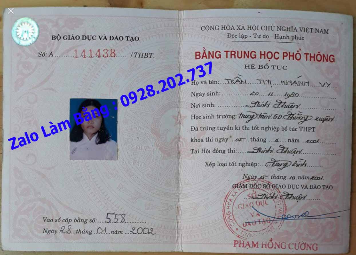 LÀM BẰNG CẤP 3 THPT NINH THUẬN